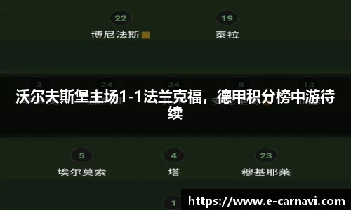沃尔夫斯堡主场1-1法兰克福，德甲积分榜中游待续
