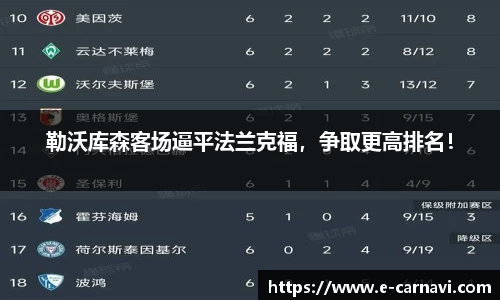 勒沃库森客场逼平法兰克福，争取更高排名！