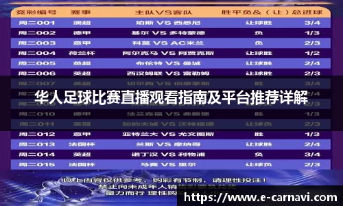 华人足球比赛直播观看指南及平台推荐详解
